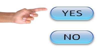 The hand showing on the yes-button. © Tetiana Zbrodko