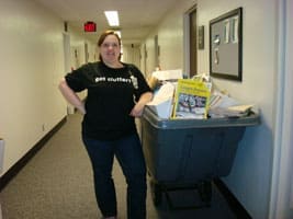 Professional organizer Janice Simon during an office move Professional organizer Janice Simon during an office move