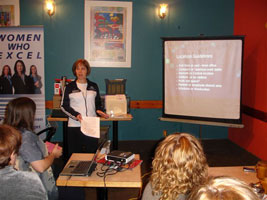 Professional organizer Julie Stobbe sharing tips with other local businesswomen
