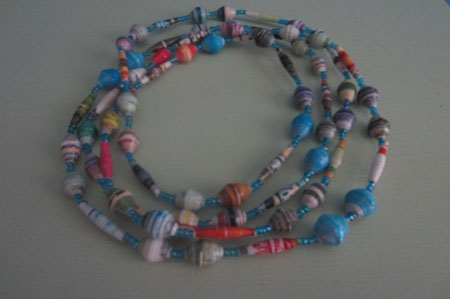 Necklace made out of recycled magazines
