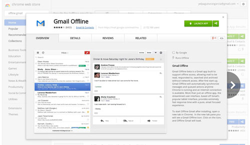 Gmail Offline on Chrome Webstore