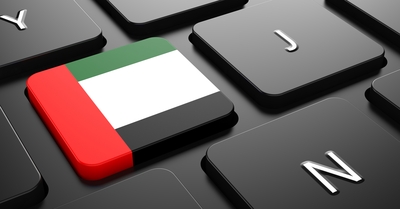 United Arab Emirates flag on computer keyboard