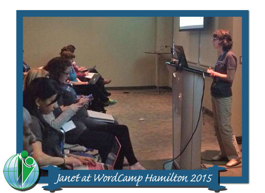 Janet Barclay speaking at WordCamp Hamilton 2015