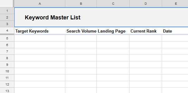 Keyword Master List