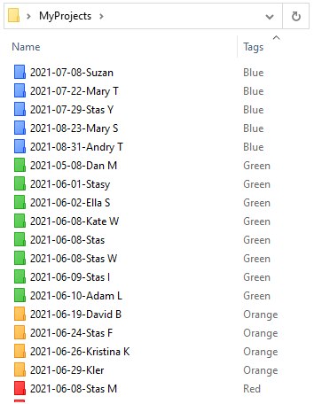 Folders sorted by color