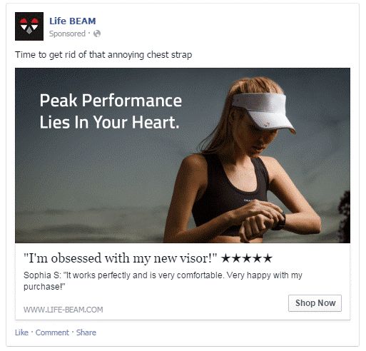 Facebook Testimonial ad example